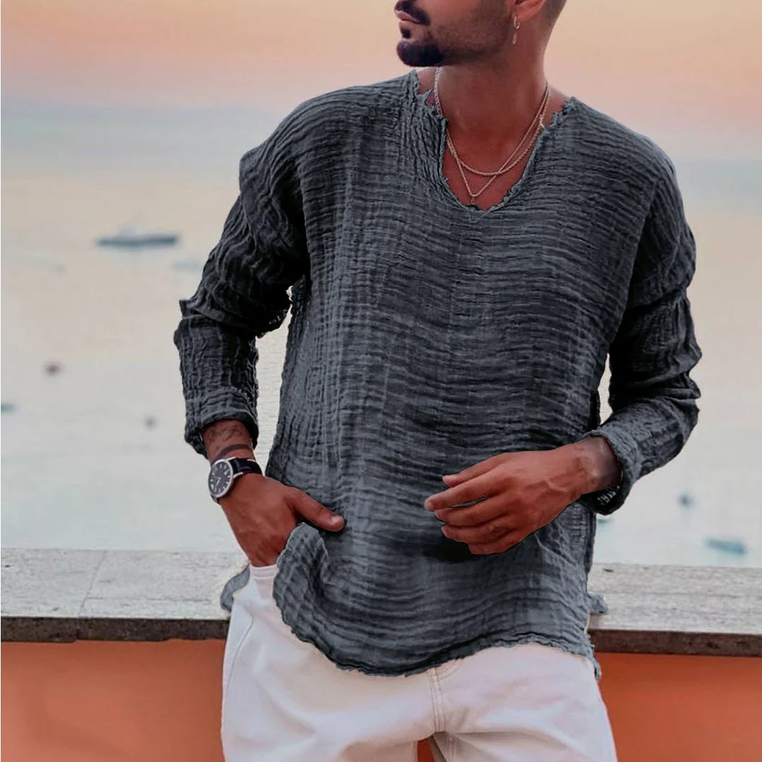 Linen Simple Long-Sleeved Shirt - Image 3