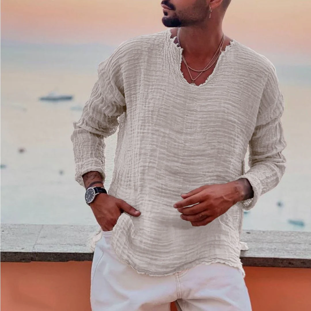 Linen Simple Long-Sleeved Shirt - Image 5