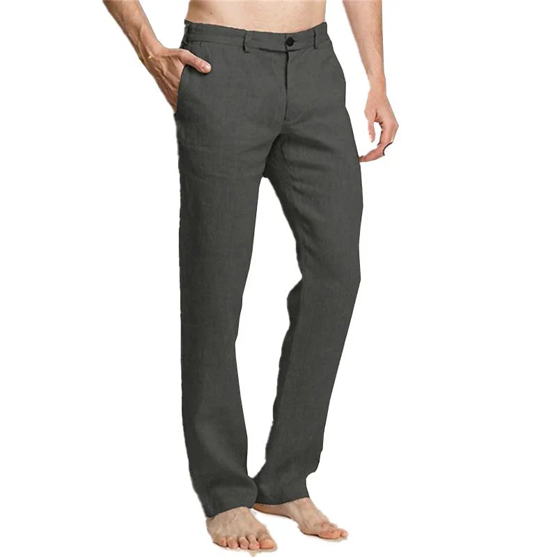 Linen Slant Pocket Straight Solid Color Loose Casual Pants - Image 4