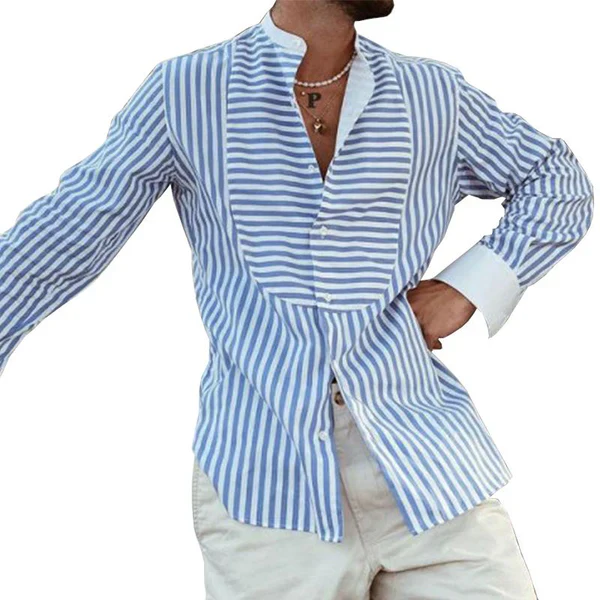 Loose Striped Irregular Stitching Long Sleeve Shirt - Image 3