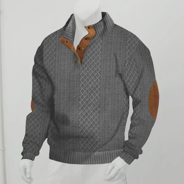 Outdoor Stand Collar Long Sleeve Jacquard Knitted Pullover Sweatshirt - Image 2