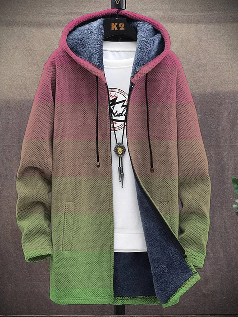 Pink Gradient Print Hooded Two Pocket Fleece Cardigan