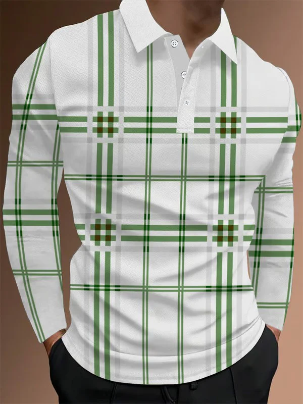 Plaid Business Casual Long Sleeve Polo Shirt - Image 2