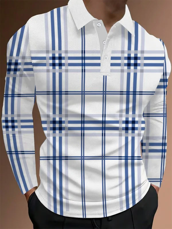 Plaid Business Casual Long Sleeve Polo Shirt - Image 3