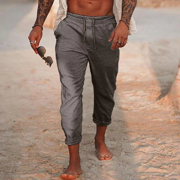 Solid Color Cotton Linen Vacation Pants - Image 3