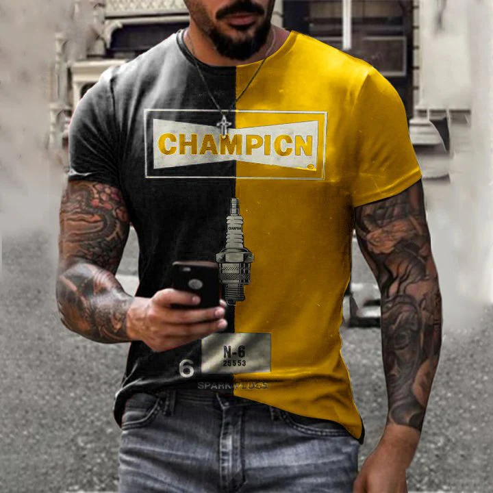 Mens Retro Spark Plug Print T-Shirt - Image 4
