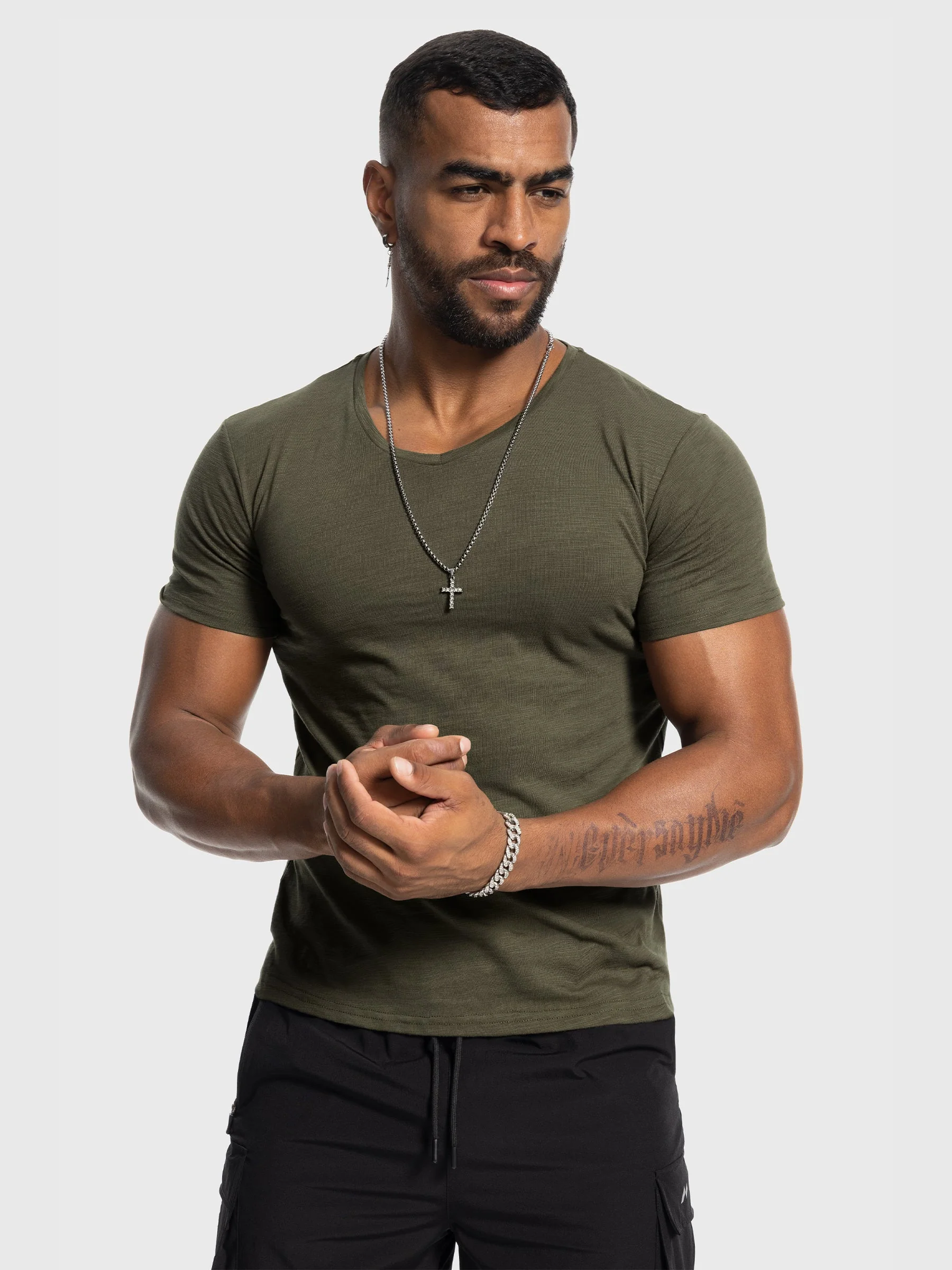 Slub V-neck Stretch T-shirt - Image 18