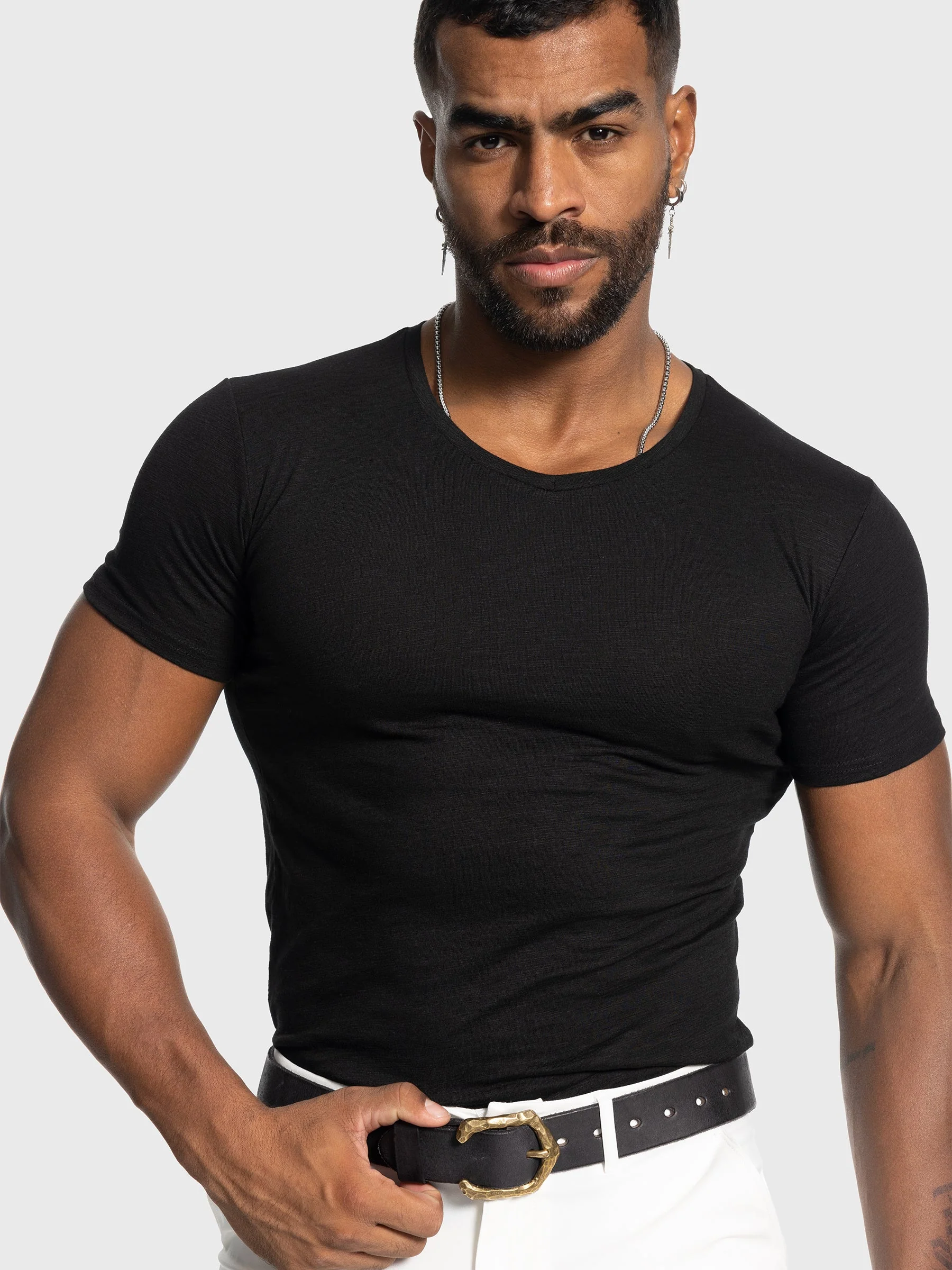 Slub V-neck Stretch T-shirt - Image 27