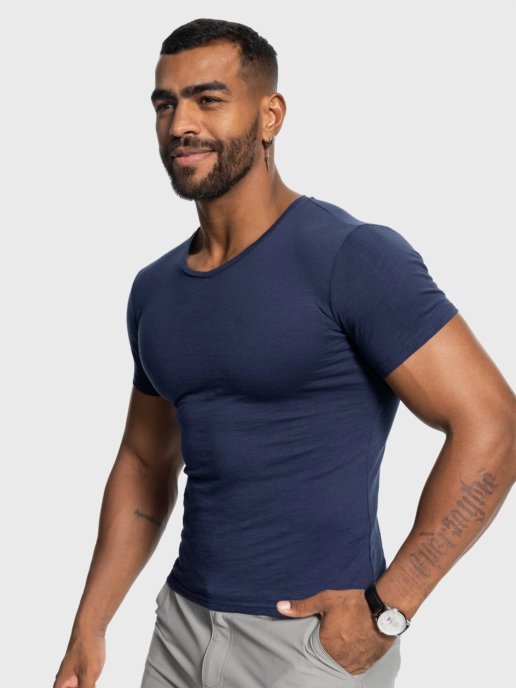 Slub V-neck Stretch T-shirt - Image 7