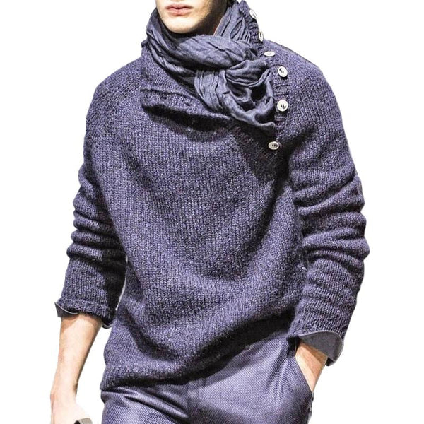 Solid Color Buttons Collar Long Sleeve Sweater - Image 4