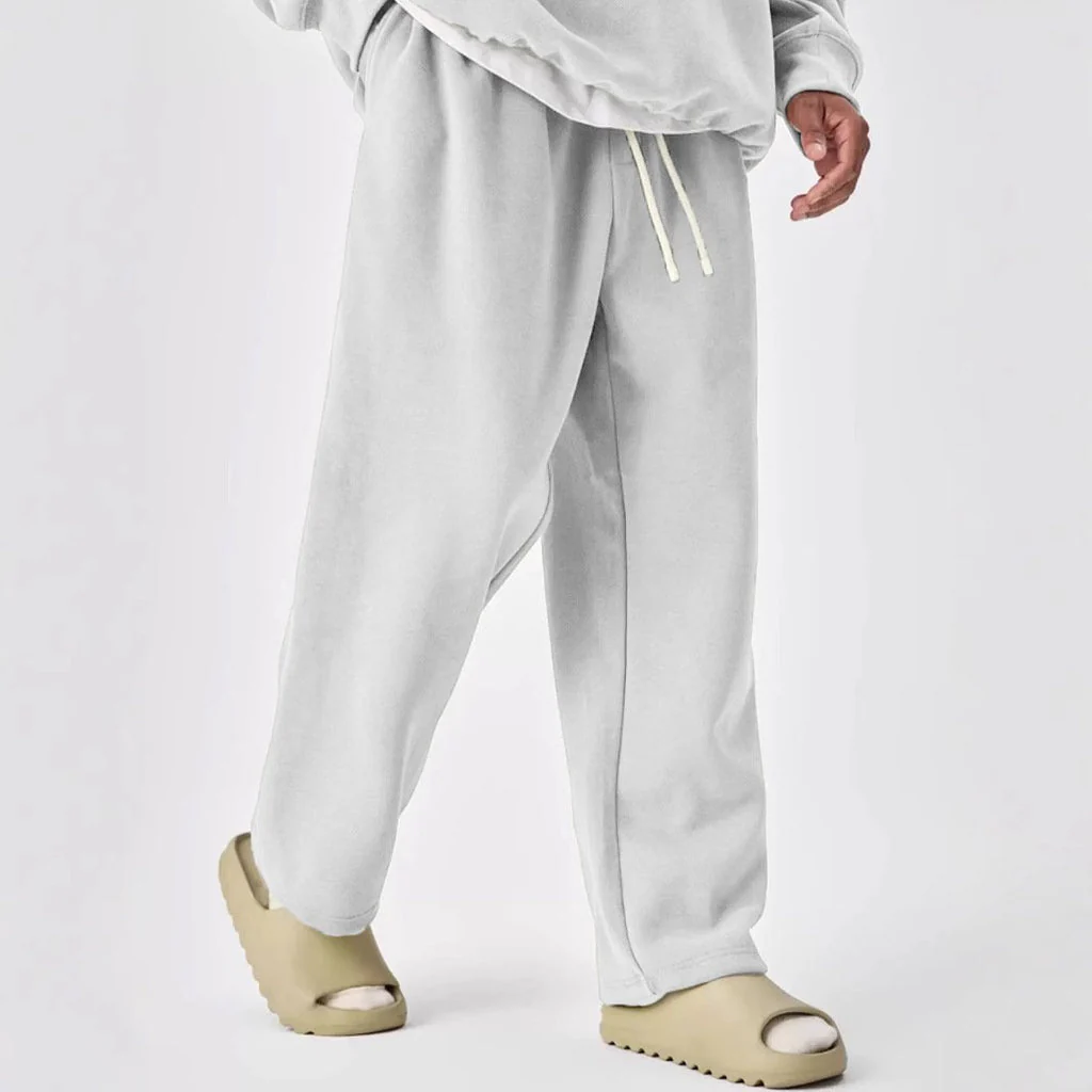 Solid Color Drawstring Elastic Waist Straight Leg Sweatpants - Image 2