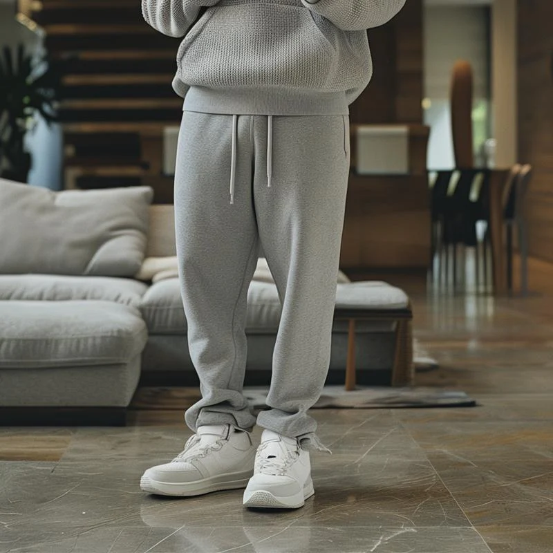 Solid Color Loose Drawstring Sweat Pants - Image 3