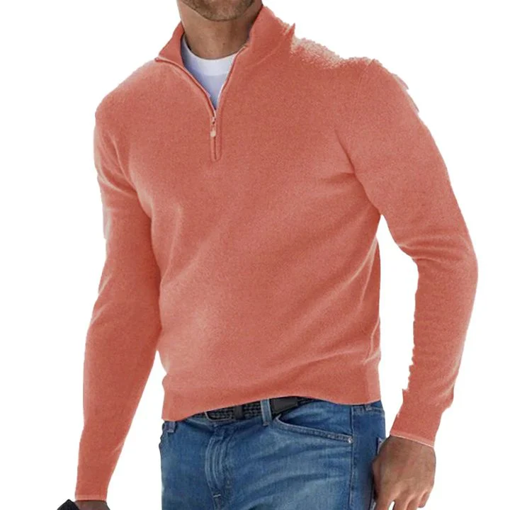 Solid Color Zip Pullover Sweater - Image 2