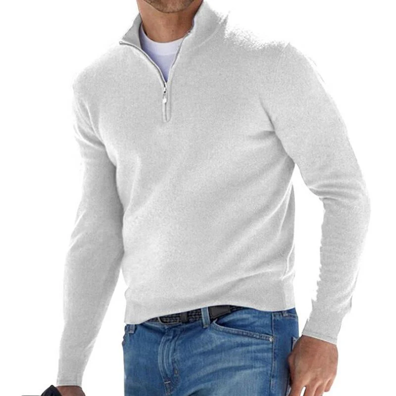 Solid Color Zip Pullover Sweater - Image 4