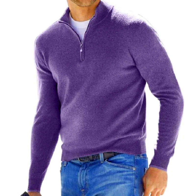 Solid Color Zip Pullover Sweater - Image 5