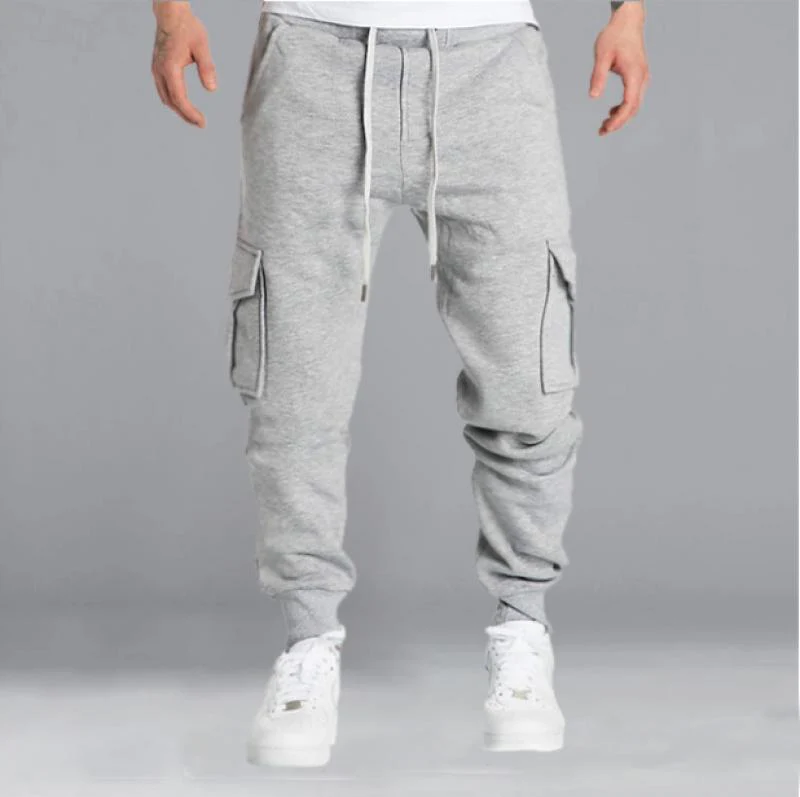 Solid Elastic Waist Multi-pocket Sports Pants - Image 3