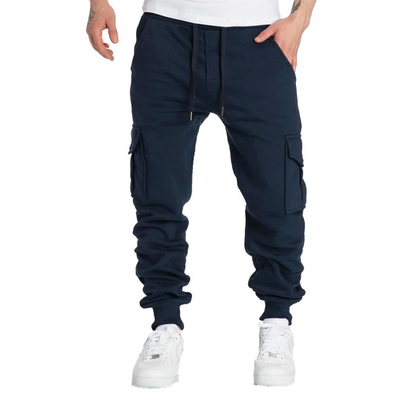 Solid Fleece Multi-pocket Elastic Waist Sports Trousers - Image 10