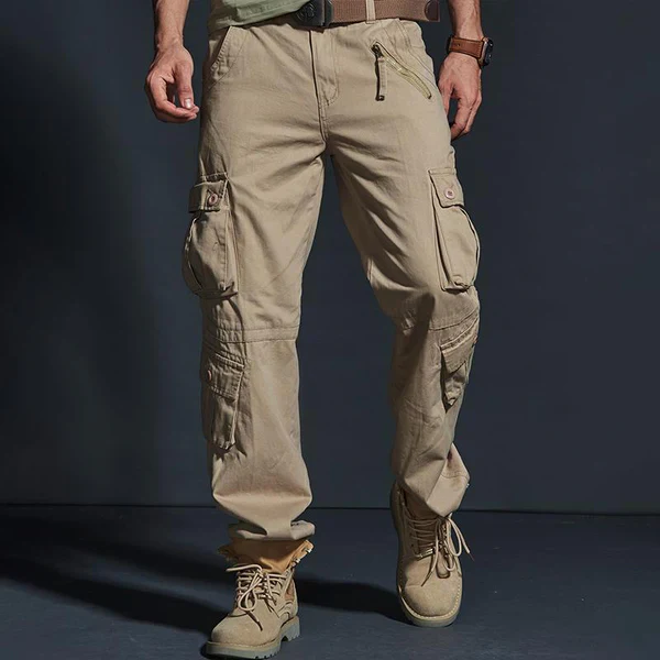 Solid Loose Multi-pocket Cotton Cargo Pants - Image 3