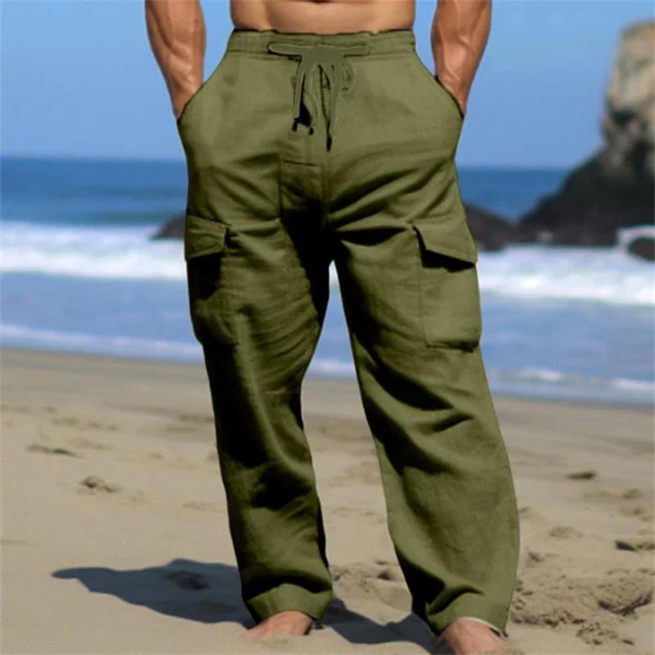 Solid Loose Multi-pocket Elastic Waist Casual Pants - Image 4