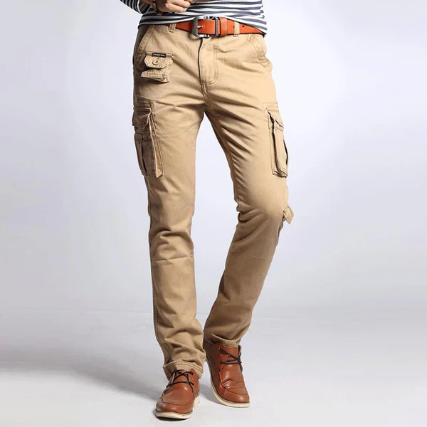 Solid Multi-pocket Cotton Slim Cargo Pants - Image 2