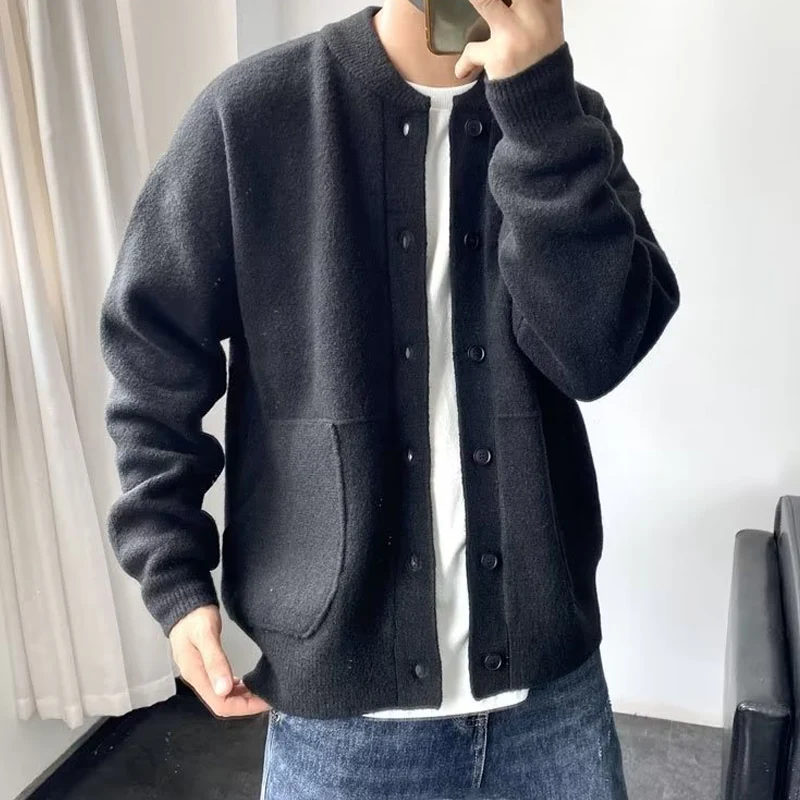 Solid Round Neck Single Breasted Knit Cardigan - Image 7