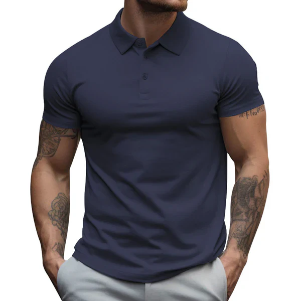 Solid Slim Lapel Short Sleeve Casual Polo Shirt - Image 3