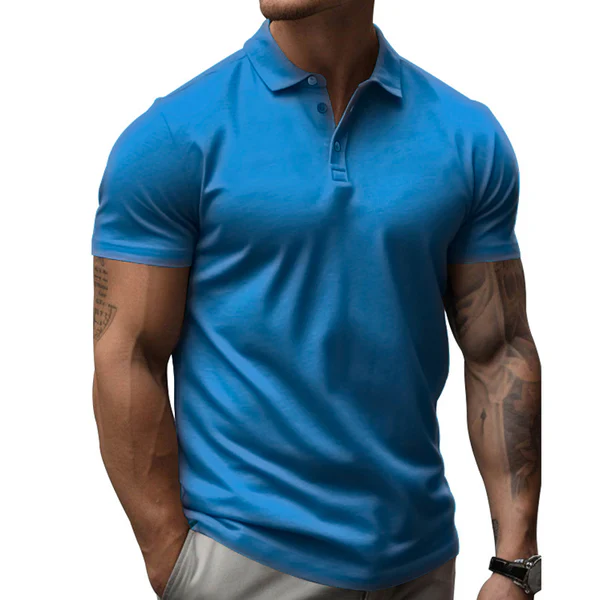 Solid Slim Lapel Short Sleeve Casual Polo Shirt - Image 6