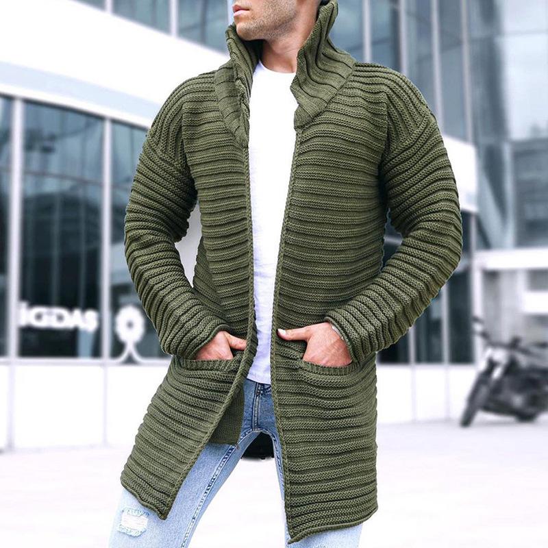 Solid Stand Collar Mid-length Knit Cardigan - Image 5