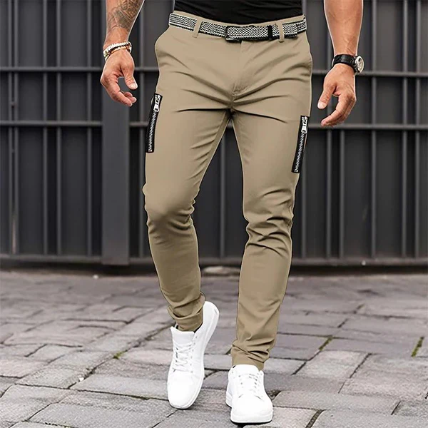 Solid Tight Zipper Decor Casual Pants - Image 4