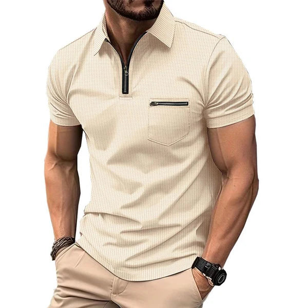 Solid Waffle Button Henley Neck Sports Polo Shirt - Image 2