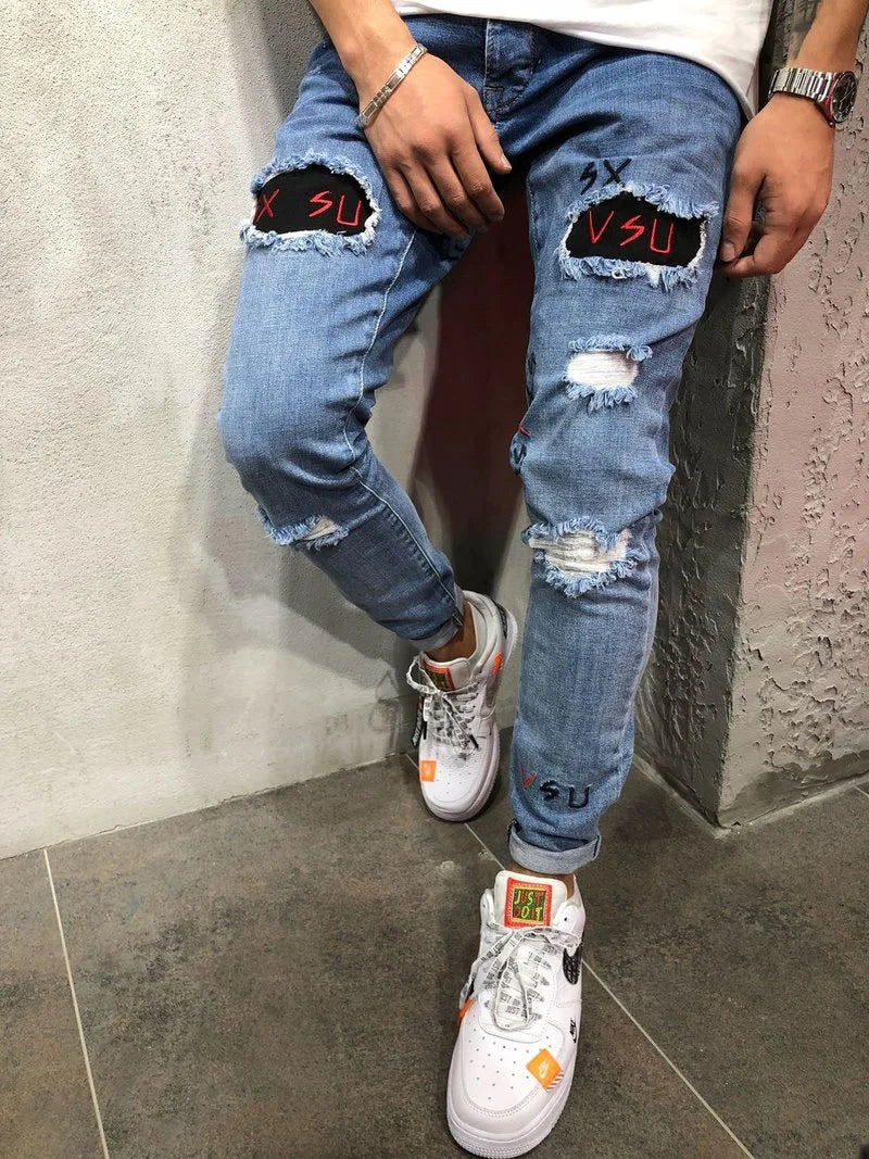 Street Ripped Slim Denim Trousers - Image 2