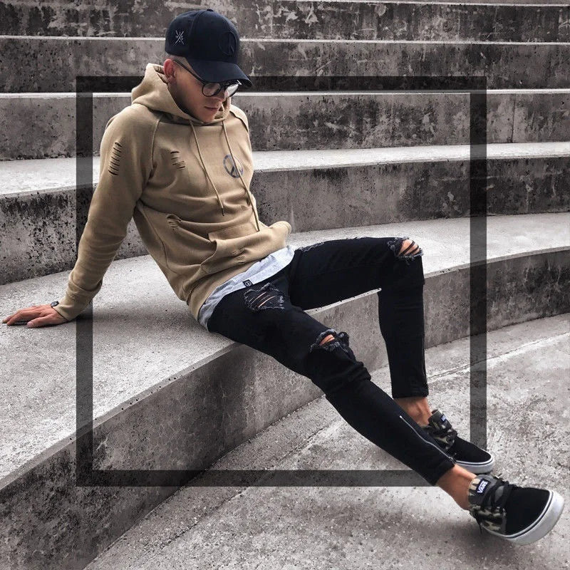 Street Ripped Slim Denim Trousers - Image 3