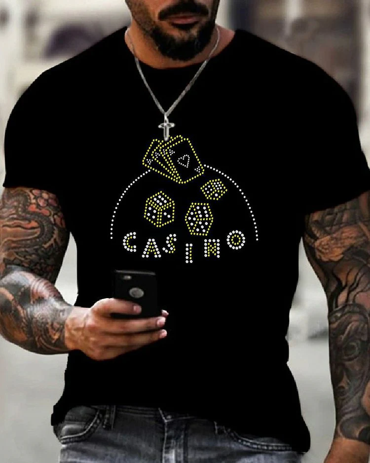 Stylish Casual Black Rhinestone T-Shirt