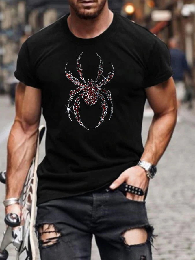 Stylish Casual Black Rhinestone T-Shirt