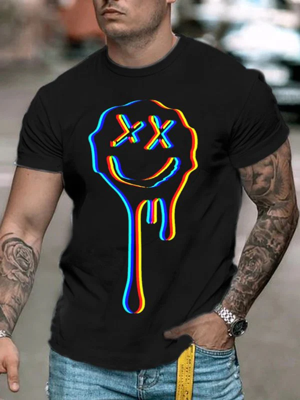 Stylish Casual Black Smiley Face Printed Short Sleeve T-Shirt