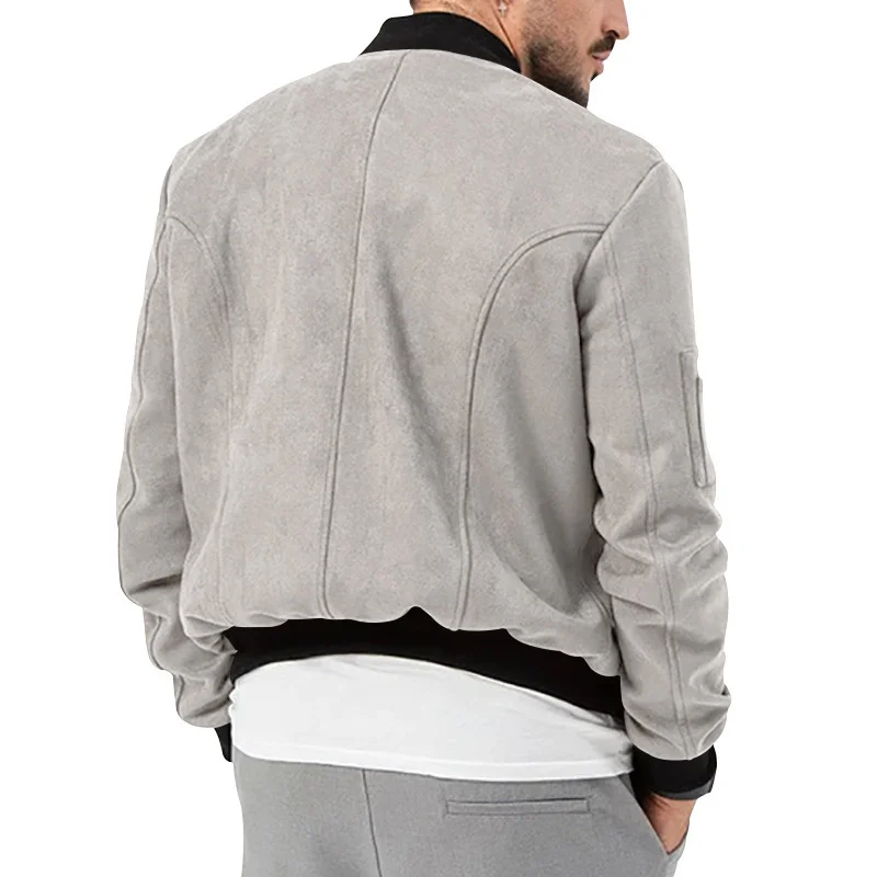 Suede Stand Collar Button Jacket - Image 13
