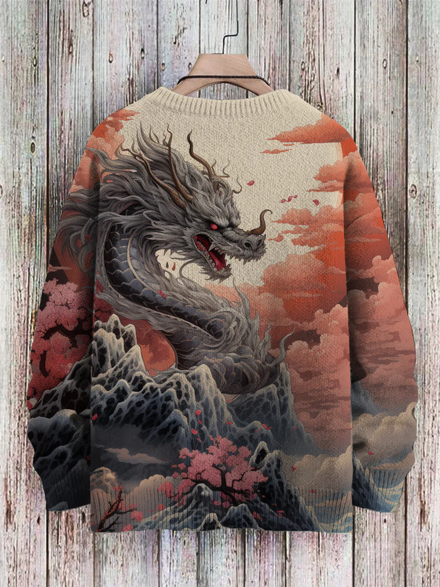 Sweater Dragon Pattern Pullover Print Casual Sweater - Image 2