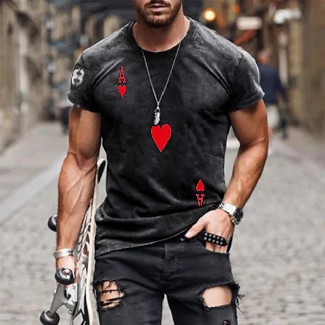 T shirt Tee 3D Print Graphic Prints Poker Crew Neck Street Casual 3D Print Short Sleeve Tops Fashion Breathable Comfortable Black