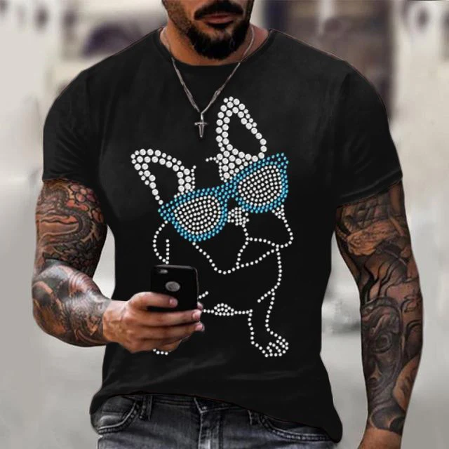 T-shirt Tee DJ Cool Dog Beads Crew Neck Cool Black 3D Print Outdoor Street Short Sleeve Print Clothing Apparel Basic Sports Designer Casual