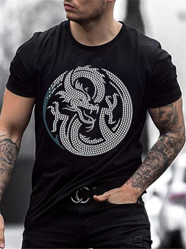 T-shirt Tee Dragon Beads Crew Neck Cool Black 3D Print Outdoor Street Short Sleeve Print Clothing Apparel Basic Sports Designer Casual
