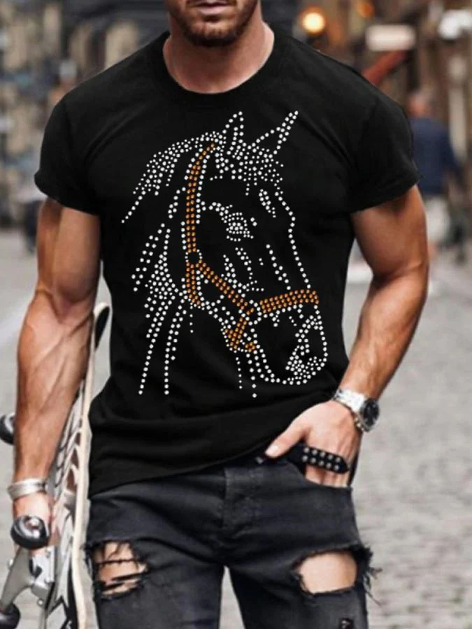 T-shirt Tee Horse Head Beads Crew Neck Cool Black 3D Print Outdoor Street Short Sleeve Print Clothing Apparel Basic Sports Designer Casual