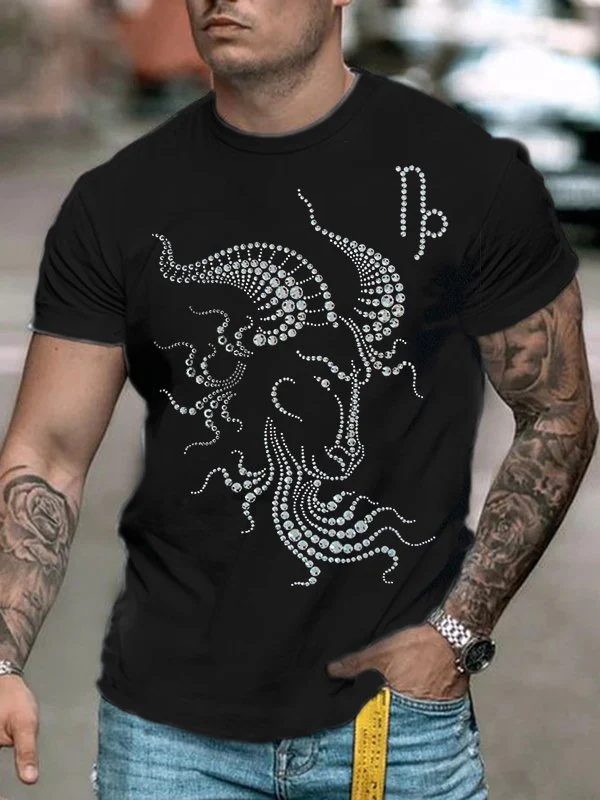T-shirt Tee Rhino Beads Crew Neck Cool Black 3D Print Outdoor Street Short Sleeve Print Clothing Apparel Basic Sports Designer Casual