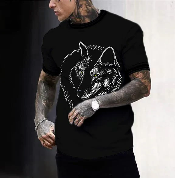T-shirt Tee Snow Wolf Beads Crew Neck Cool Black 3D Print Outdoor Street Short Sleeve Print Clothing Apparel Basic Sports Designer Casual