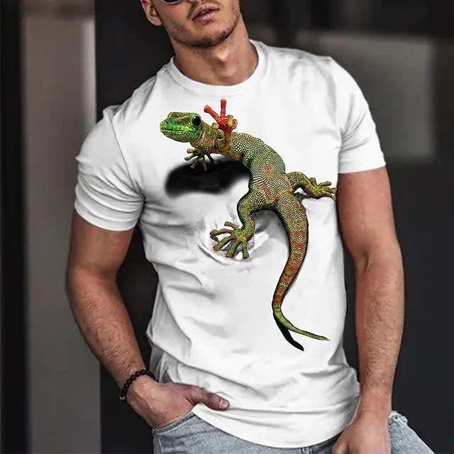 T shirt Tee Tee 3D Print Graphic Lizard Animal Round Neck Casual Daily 3D Print Short Sleeve Tops Designer Fashion Cool Comfortable White