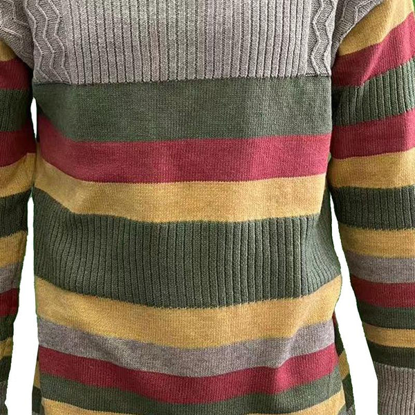 Turtleneck Color Block Striped Knitted Sweater - Image 4