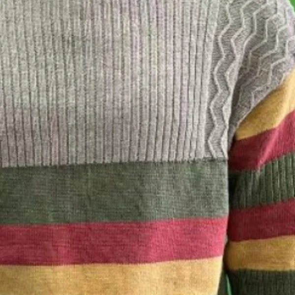 Turtleneck Color Block Striped Knitted Sweater - Image 5