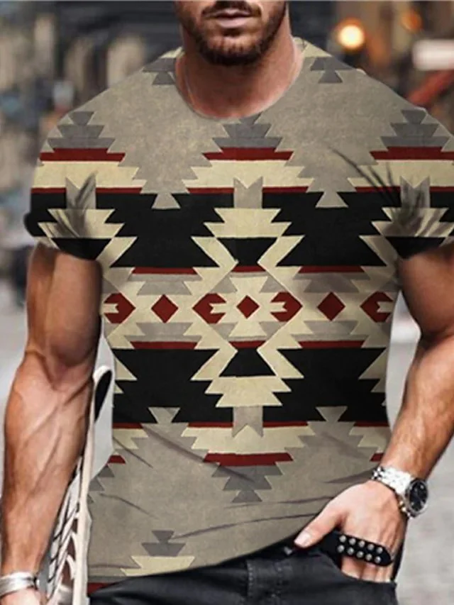 T shirt Tee 3D Print Graphic Prints Argyle Crew Neck Street Daily Print Short Sleeve Tops Designer Casual Big and Tall Western Aztec Khaki