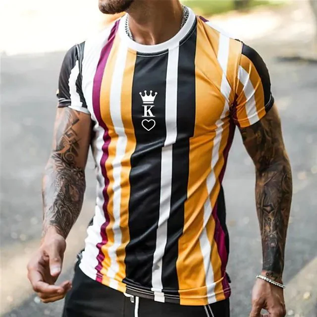 T shirt Tee 3D Print Striped Graphic Prints Crew Neck Street Daily Print Short Sleeve Tops Casual Classic Big and Tall Sports Yellow