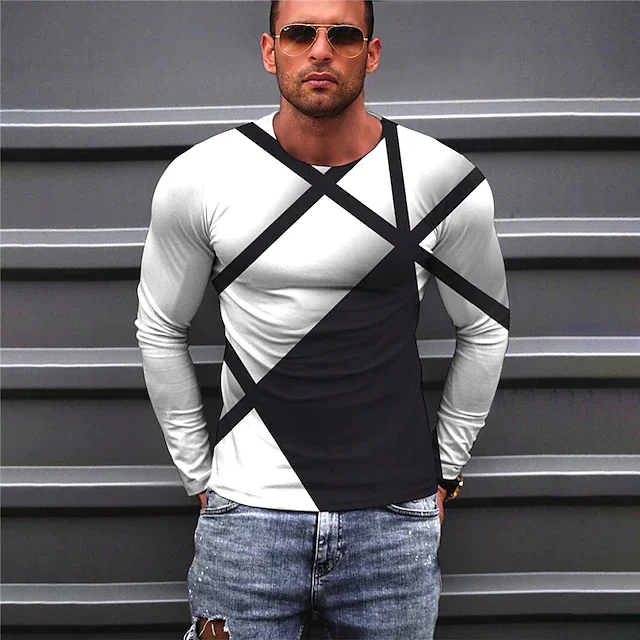 T shirt Tee Color Block Graphic Prints Crew Neck White Long Sleeve 3D Print Outdoor Street Print Tops Basic Sports Designer Casual