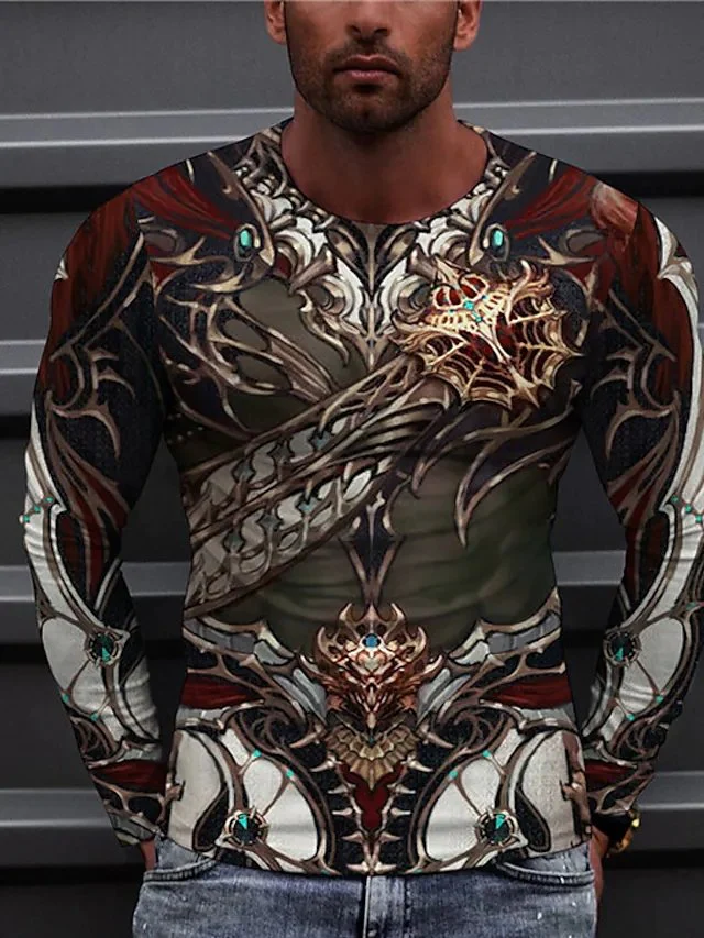 T shirt Tee Dragon Graphic Prints Crew Neck Wine 3D Print Daily Holiday Long Sleeve Print Clothing Apparel Designer Casual Big and Tall